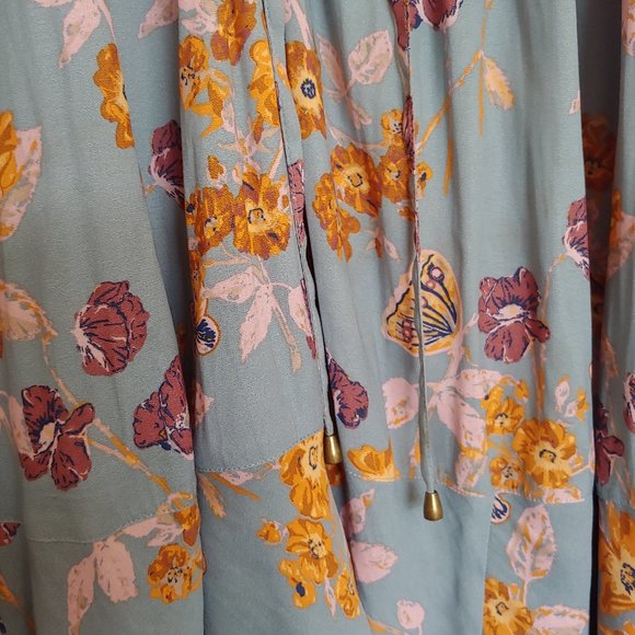 Free People oversized boho flowy top Size XS seafoam with pink & orange floral - Picture 5 of 14